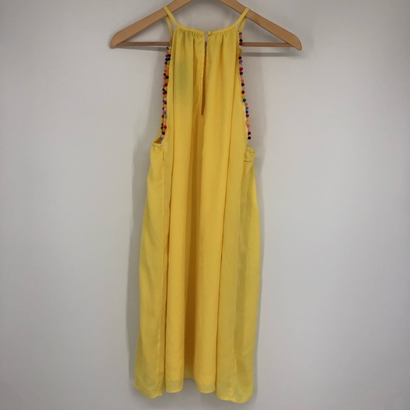 NWT Very J Bright Yellow Pom-Pom Slip Dress - Picture 2 of 8